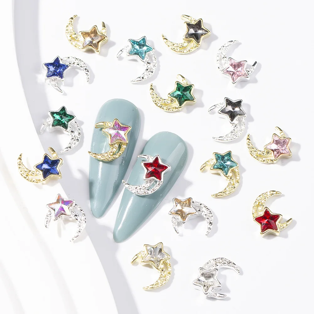 

10pcs Luxury Alloy Mix Moon Nail Art Decorations 3D Star Crystal Rhinestones Nail Diamond Charms DIY Manicure Supplies Wholesale
