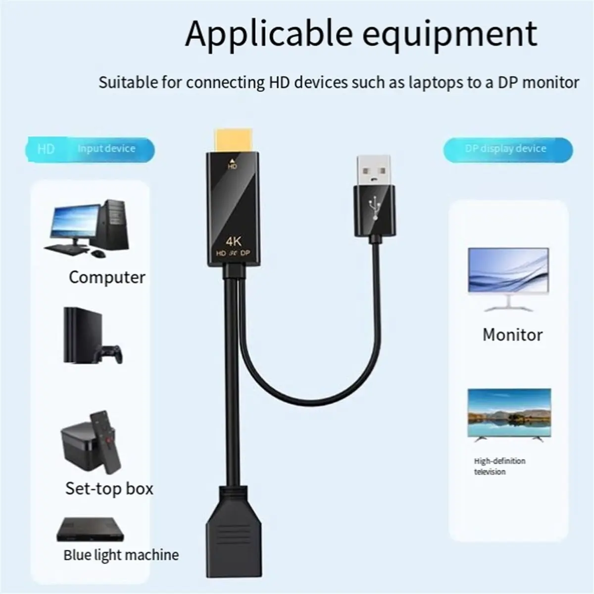 AAAE 4K - DisplayPort DP 변환기 케이블과 호환 가능 HDTV 남성-DP 여성 어댑터 변환(노트북 모니터 여성용)