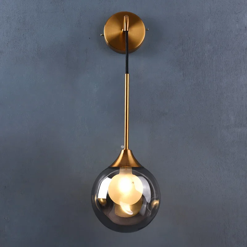 Modern Led Wall Lamp Glass Ball Gold Sconce Lighting Indoor Living Bedroom Kitchen Fixture Bedside Decor Luminaire Nordic Light
