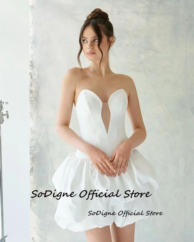 SoDigne A-line Satin Wedding Dress Sleeveless Sweetheart Bride Dresses Beach Ruched Mini Women Bridal Gowns Customized 15 S31a312fa35fa4f31a5ef9602c3aabab5h