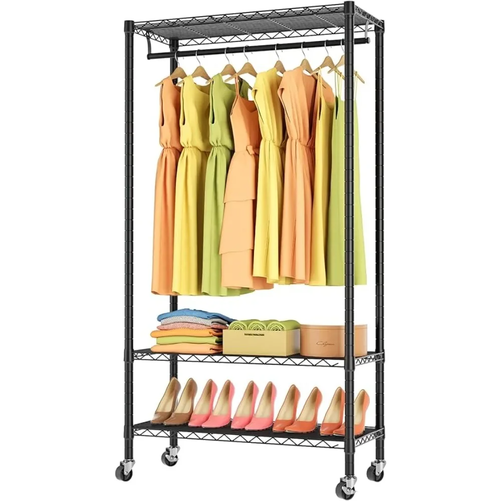 

LISM Rolling Clothes Rack Portable Garment Racks for Hanging Clothes, Clothing Racks Closet, Wardrobe Bedroom Laundry-room