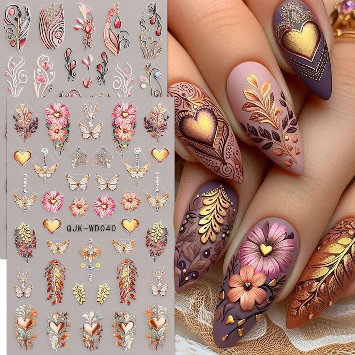 2pcs bohemian pattern embossed nail art stickers, retro nostalgic theme, easy to apply nail decoration, DIY, holiday gifts