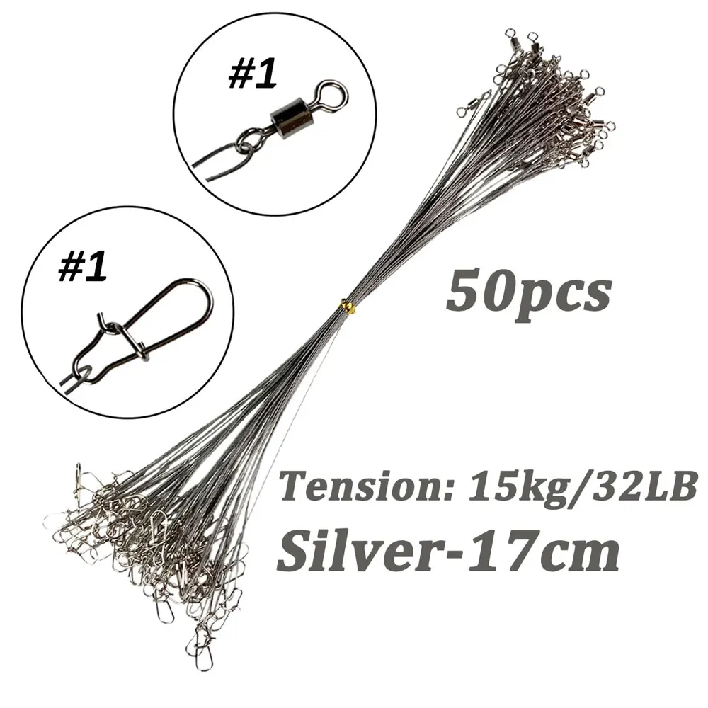 Enhanced Fishing Line: Durable Steel Wire Leader with Swivel and Double-Lock Snap - 20/50Pcs Set