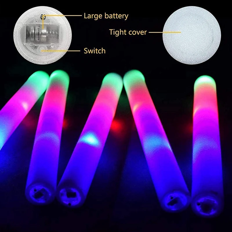 80 Pack LED Foam Sticks Colorful Flashing Glow Sticks Wands 16 Inch Glow  Batons with 3 Modes Flashing Light Up Stick Glow in The Dark Party Supplies