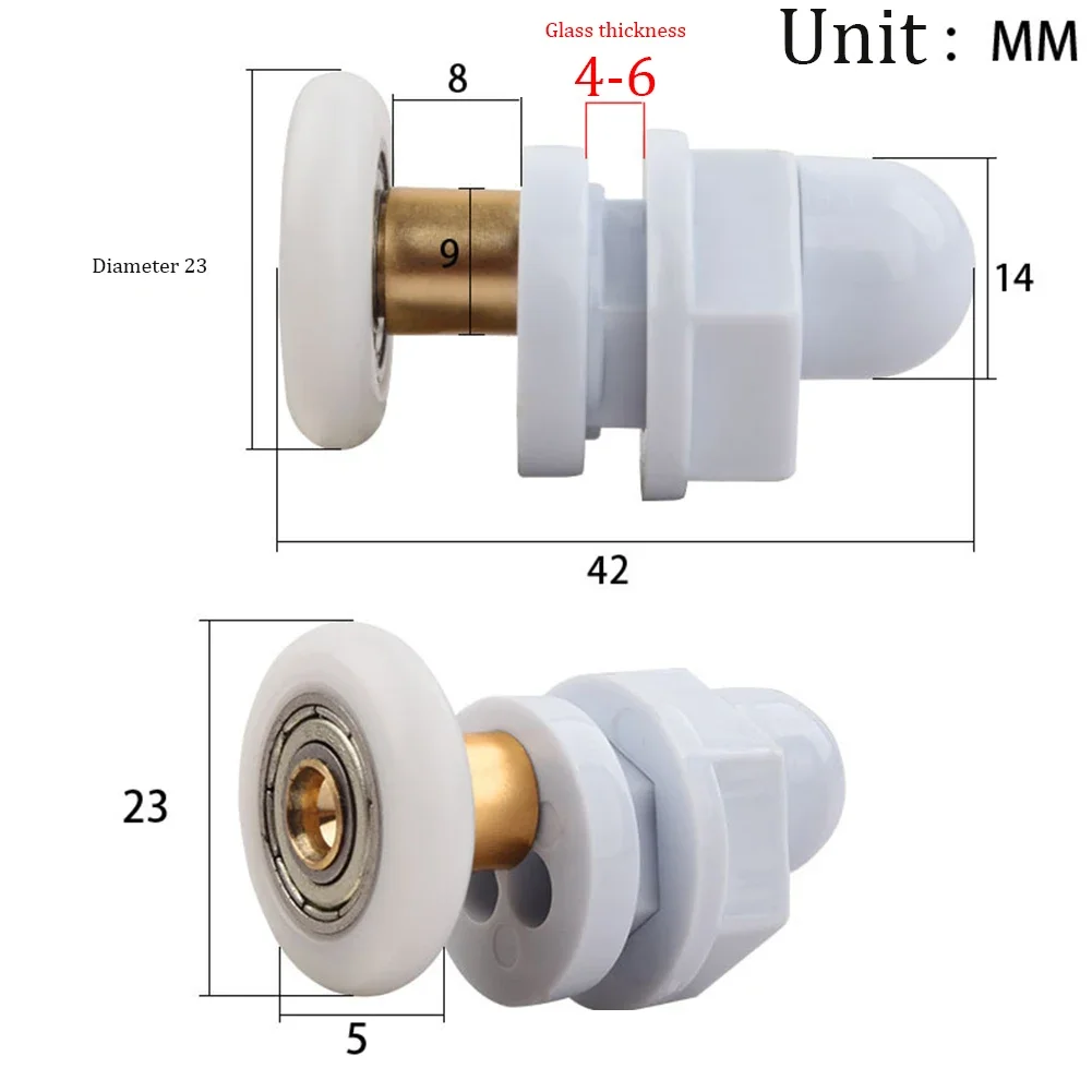 Shower Wheels Shower Door Rollers Cabins 15-17 Hole Size 23mm 25mm White 27mm 29mm 4pcs Quick Release Type