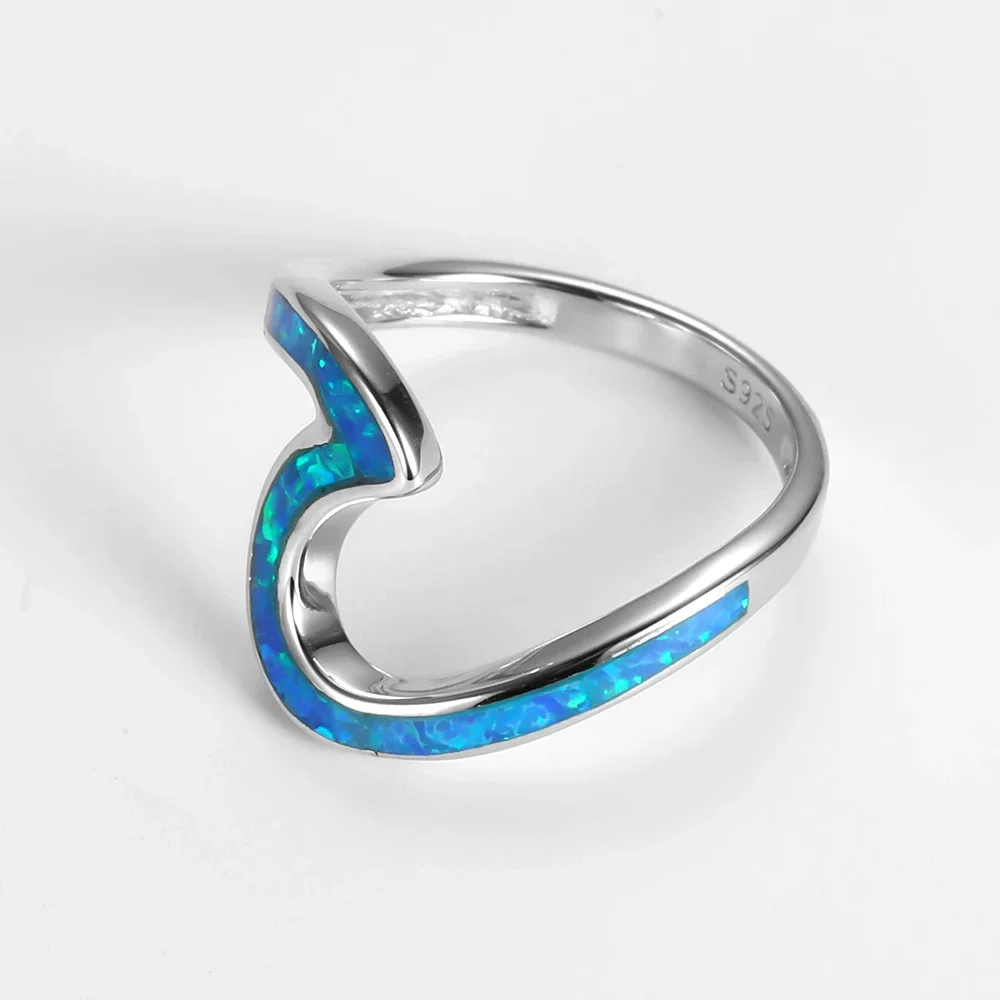 925 Sterling Silver Blue Opal Wave Irregular Ring for Women Fashion Ocean Fine Jewelry Dating Birthday Party Special Gifts 2023