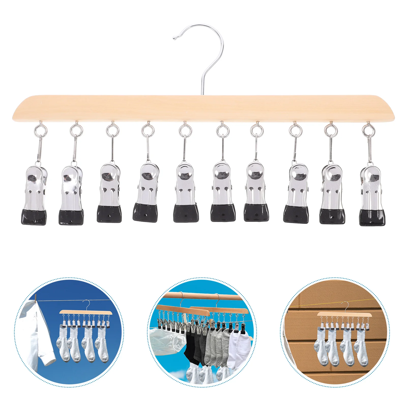 

10-pin Coat and Socks Rack Laundry Clips for Washing Clothes Drying Hangers with Hats Dorm Dryer