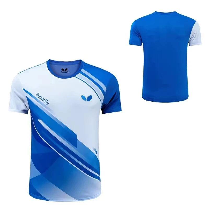 Custom butterfly table tennis T-shirt for men and women Quick drying round neck breathable badminton T-shirt can be printed LOGO