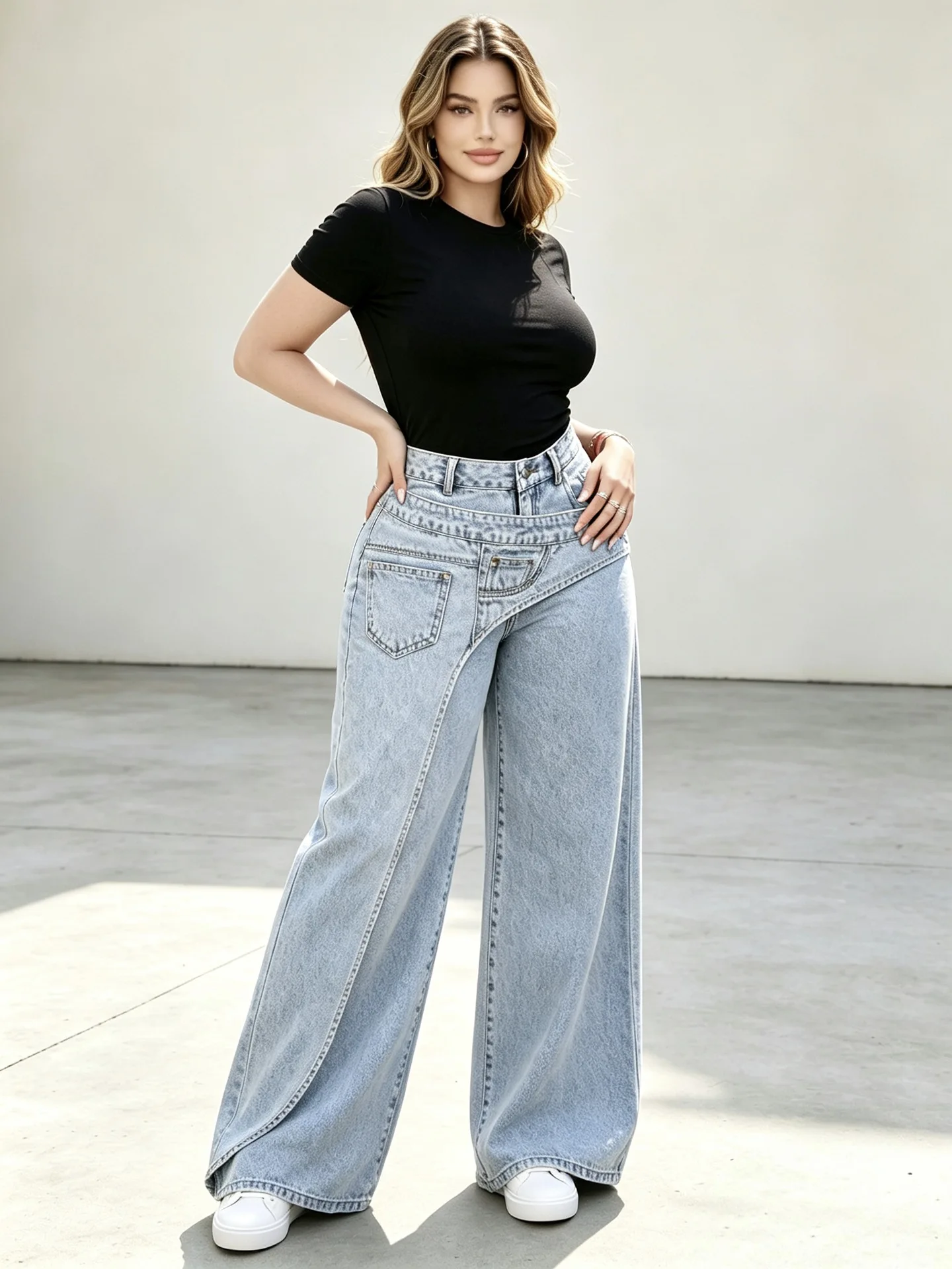 Newly Wide Leg Jeans Pants Sexy Women High Waist Elegant Night Club Denim Straight Trousers