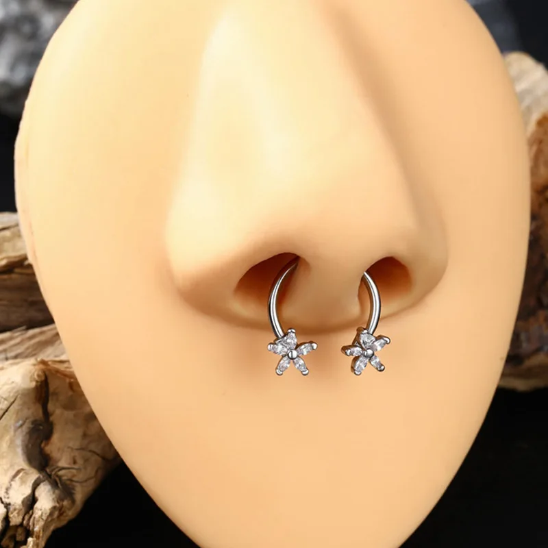16G 1.2mm Septum Ring Flower Butterfly Evil Eye Horseshoe Daith Piercing Dainty Body Piercing Jewelry