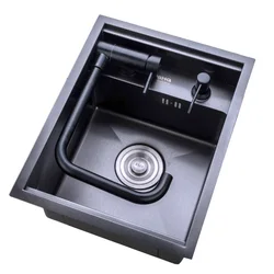 Hidden Black Kitchen Sink Bowl Bar Stainless Steel for Balcony Sink Black Bar Sink with Water Tap Kitchen Sink 45x55cm 4870