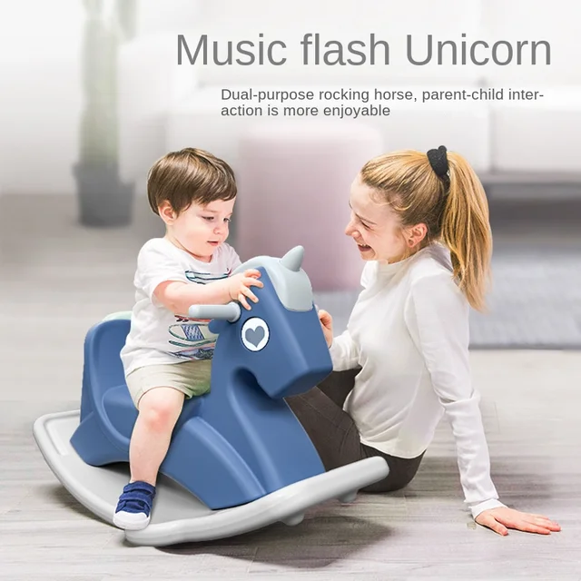 LazyChild Small Trojan Horse Child Safety Rocking Horse Baby Birthday Gift Toy With Music Baby Dual-Use Pulley Rocking Horse 2