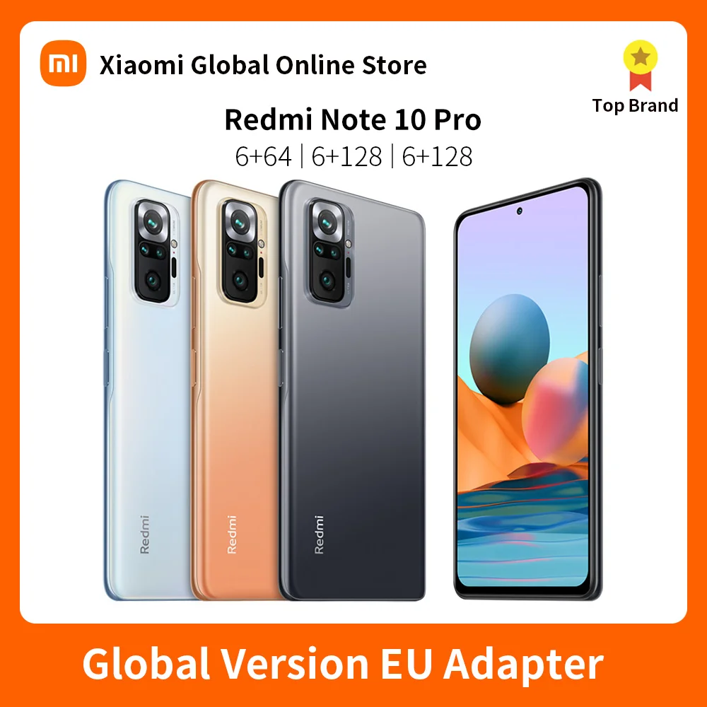  Смартфон Xiaomi Redmi Note 10 Pro глобальная версия 6 + 64 ГБ, камера 108 МП, Snapdragon 732G, 120 Гц, AMOLED дисплей, NFC, 5020mAh батарея 