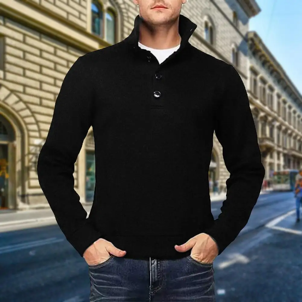 

Men Sweater Men's Stylish Half Turtleneck Sweater for Sports Wear Comfortable Loose Fit Pullover with Button Detail for Winter