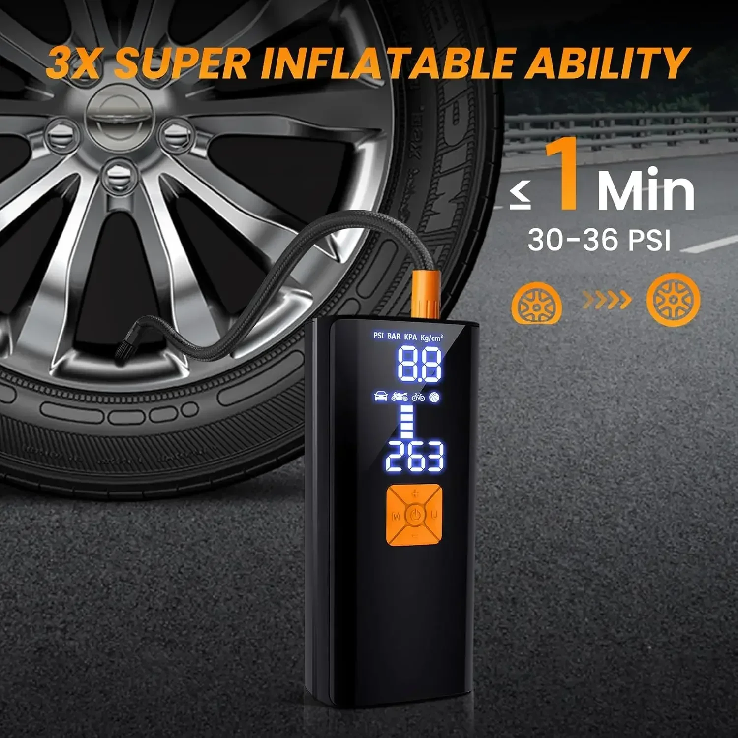 Tire Inflator Portable Air Compressor Cordless Air Pump For Car Motorcycle Bike 20000mAh