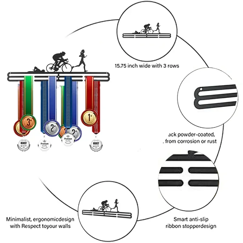 Premium Matt Black Metal Sports Medal and Football Display Rack Wall Mount