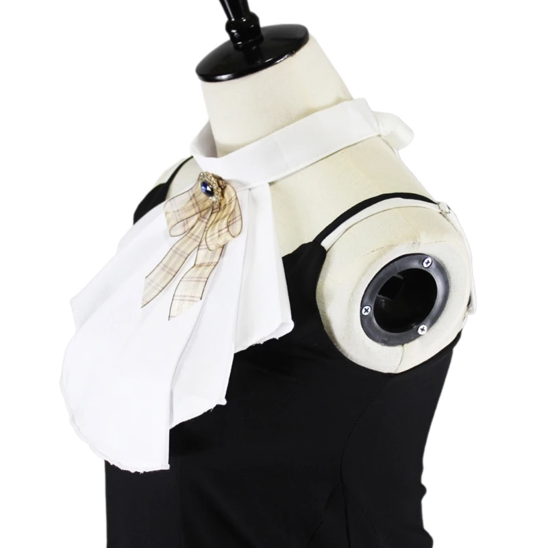 

Elizabethan Fake Collar Costume Colonial Jabot Layered Ruffled Detachable Necktie with Checked Bow for Women