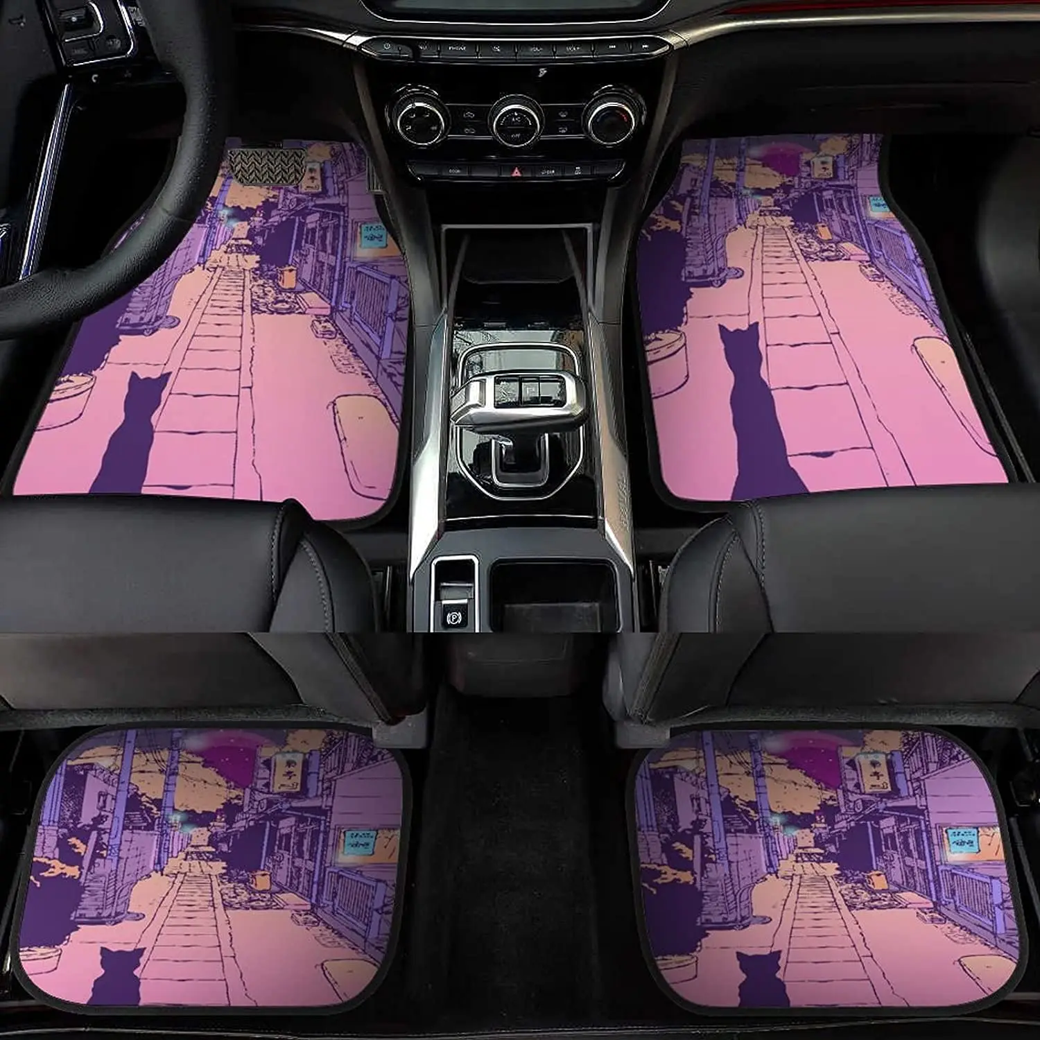 Japanese Ping Kawaii Pink Cat Cute Car Mats Universal Fit Car Floor Mats Fashion Soft Waterproof Car Carpet Front&Rear 4 Pieces