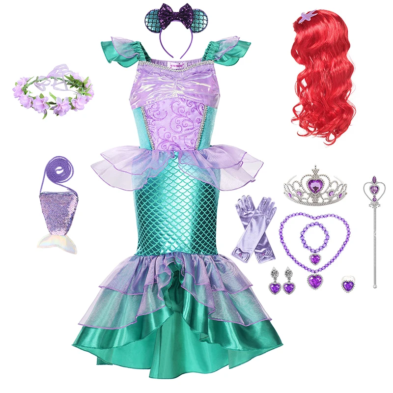 2024 Disney Little Mermaid Ariel Princess Costume Kid Cosplay Costume 2-10T Bambini Festa Di Compleanno Vestiti Summer Mermaid Dress