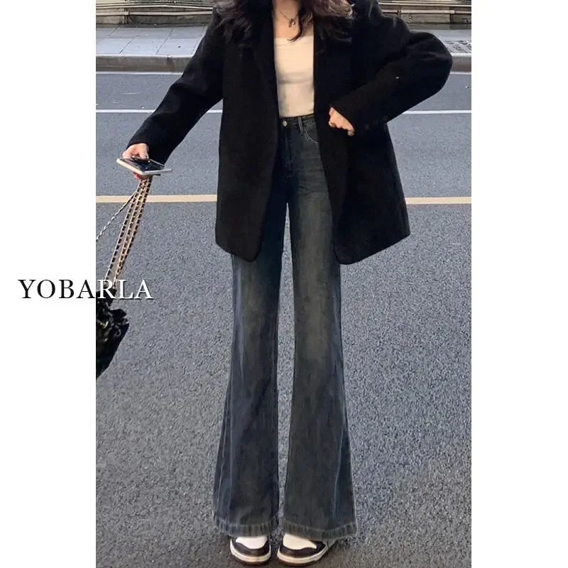 

High-waisted straight leg jeans Harajuku Hugh wide leg pants idle wool flare pants women gradient color new fall pants