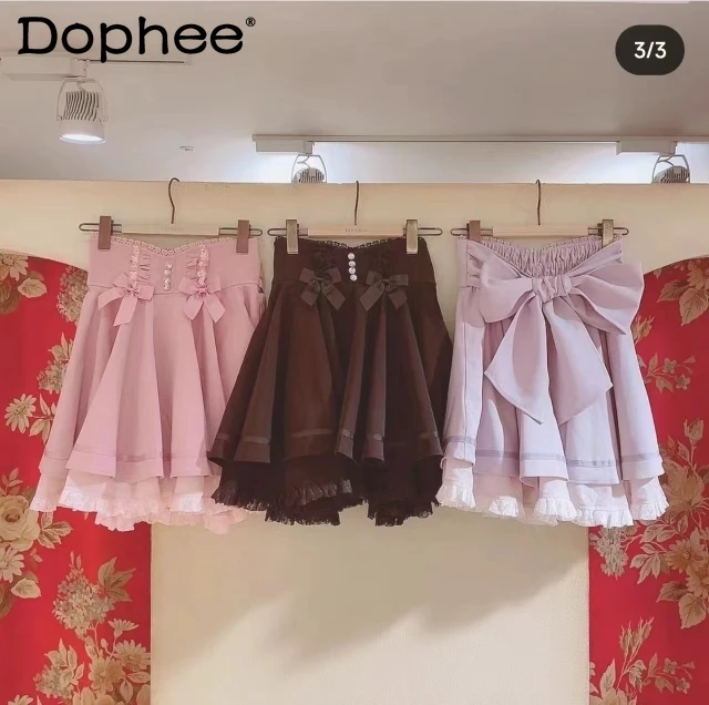 japanese-style-rhinestone-a-line-balck-skirt-female-spring-summer-lace-stitching-3d-bow-high-waist-skirt-women-fashion-clothing