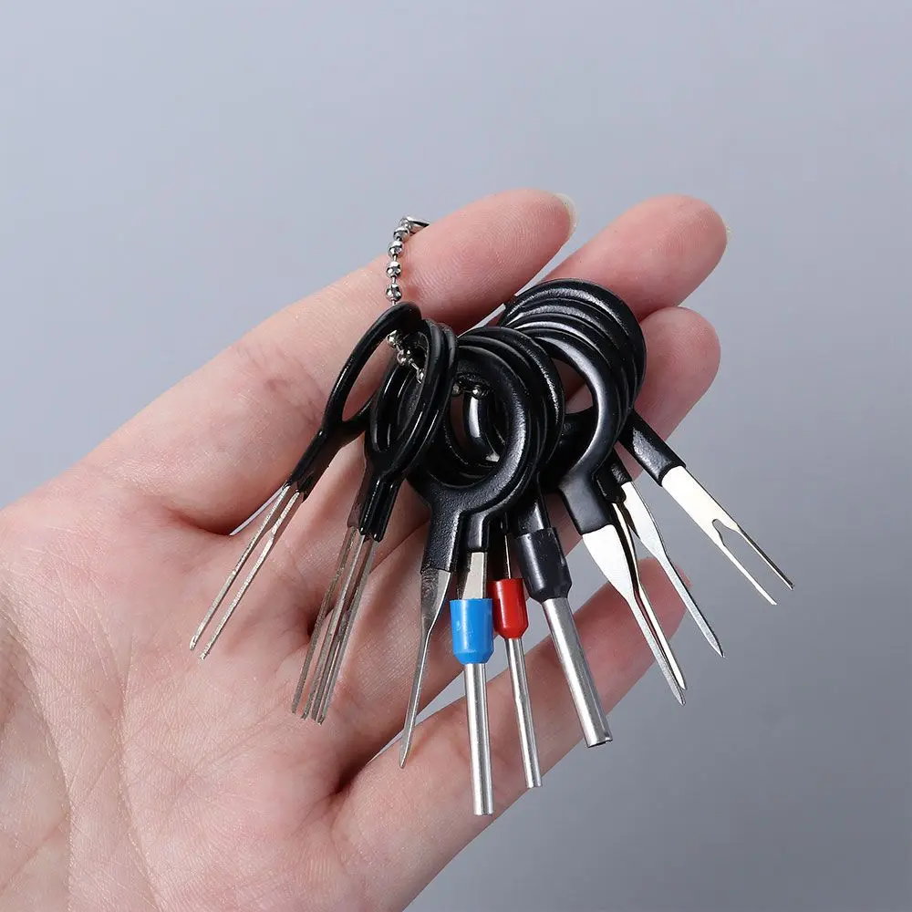 11/18PCS Car Wire Terminal Removal Tool Car Electrical Stainless Steel Pin Extractor Kit Key Pin Automotive Repair Accessories Terminal removal kit, car terminal extractor, terminal removal tool, car terminal puller, electrical connector pin removal kit
