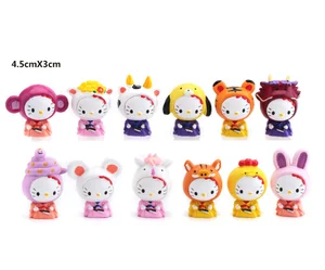 12pcs/set Anime Hello Kitty Cat the twelve Chinese zodiac signs Action Figures Toys