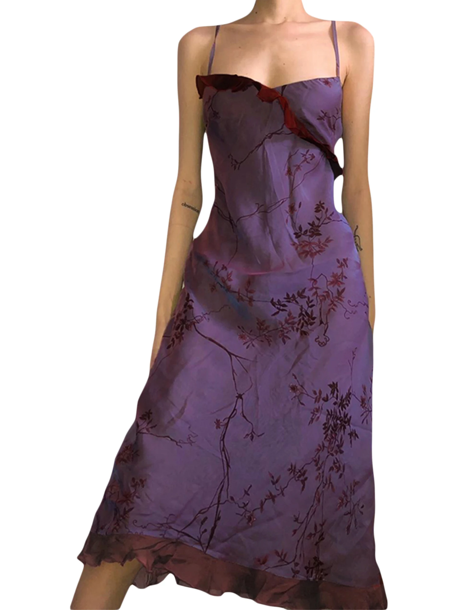 

Floral Print Swing Dress for Women - Sleeveless Square Neck Summer Casual Dress with Spaghetti Straps and Flower Pattern