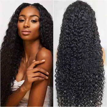 16-40 Inches Deep Curly Pre-plucked Brazilian Human Hair Wigs 5x5 Glueless Lace 200 Density Natural Black Wigs 360 Full Lace Wig 1