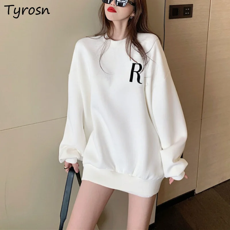 

Women No Hat Hoodies Ulzzang Clothing Femme Casual Fashion Simplicity Letter Print Chic Daily Ins Slouchy O-neck Bf Streetwear