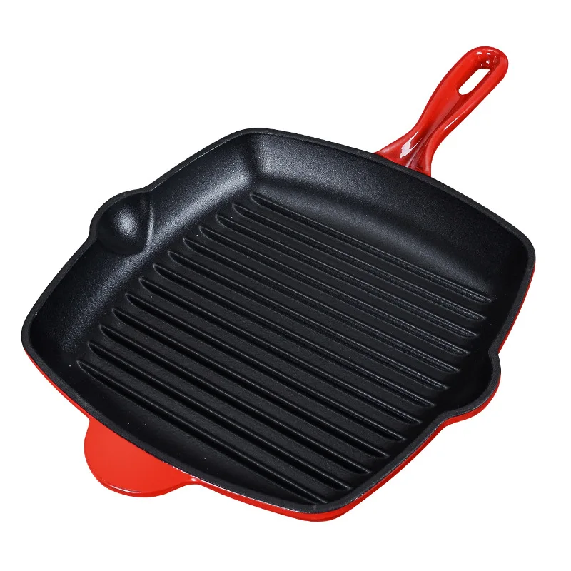British cast iron enamel non-stick frying pan square striped steak special pan household induction cooker gas universal