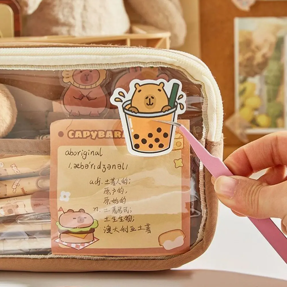 Capybara Kawaii Pencil Case with Compartments Pencil Pouch with Sticker Pendant Stationary Bag for Office School: 3 - 5 Days Free Delivery Only UK