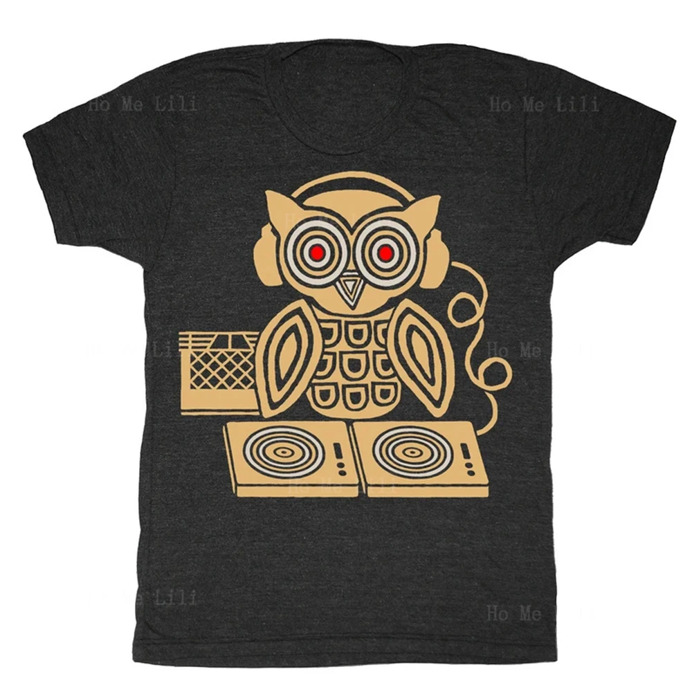 Cuffie Owl Records Bird Dj Crate Retro Spinning Musicista Giradischi Fantastica Musica Cotone T-Shirt Unisex
