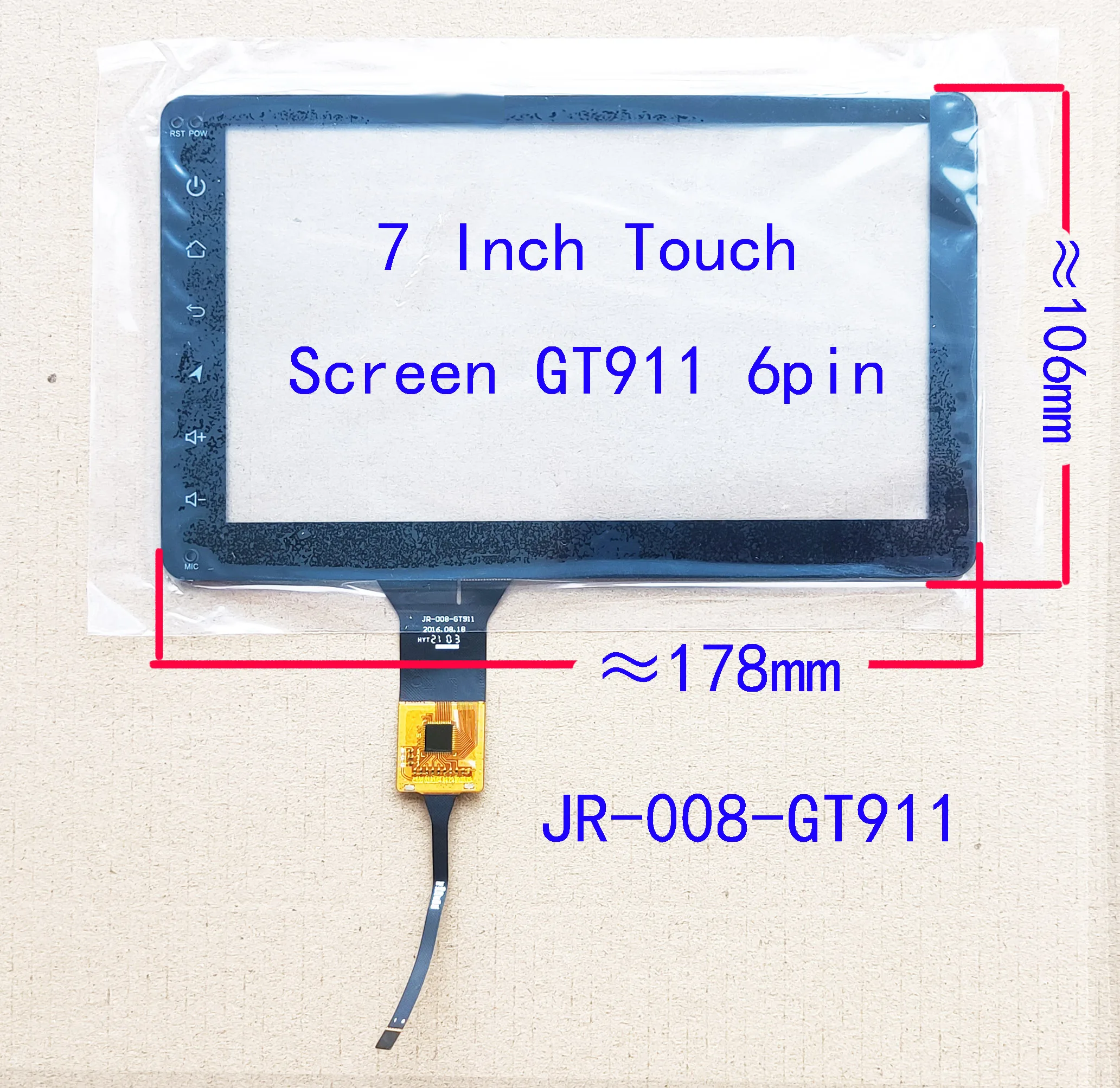 Sensor Touch Screen para Rádio Digitizer 6pin 178×106 mm Jr008-gt911