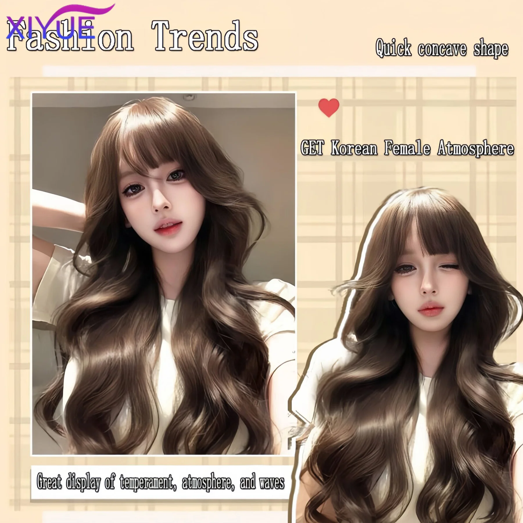 XIYUE Black cool brownOmbre Green layered Long Wavy Synthetic Wig Lolita Cosplay Women Fluffy Heat Resistant Wig for Daily Party