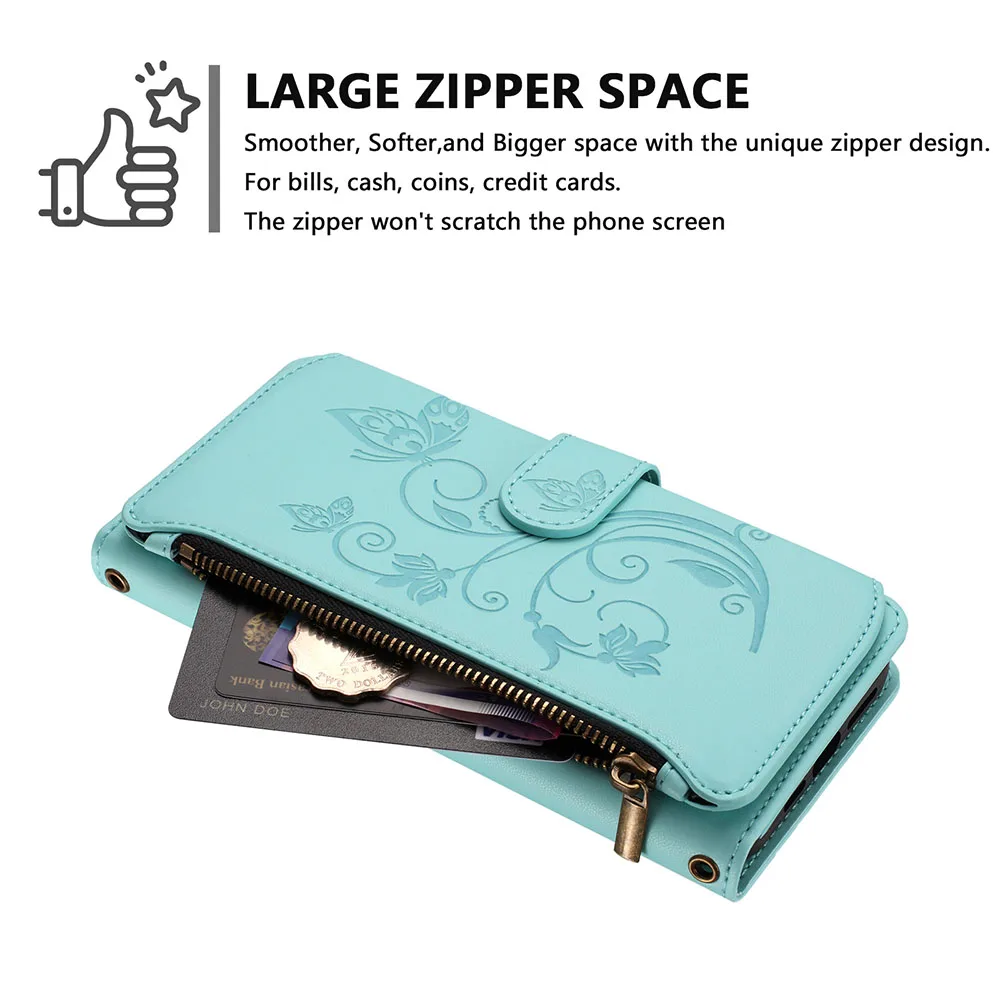 Elegant Zipper Wallet Flip Case with Card Slots and Stand Function