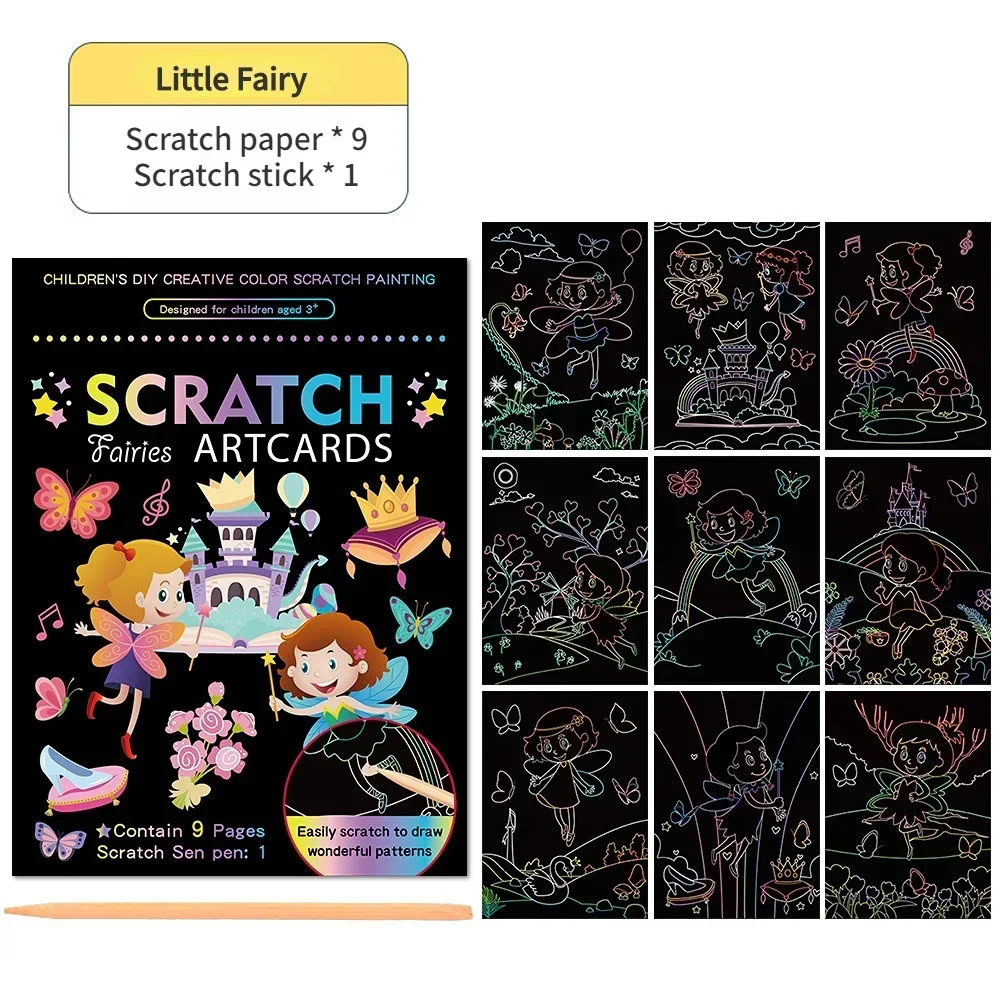Magic Rainbow Color Scratch Art Painting Paper Card Kit Cartoon Drawing Board Coloring Books for Kids DIY Educational Toys Gifts 6