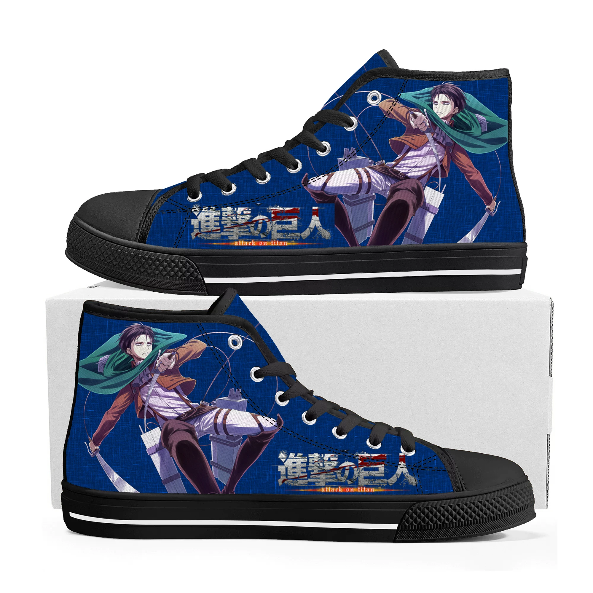 

Anime Manga Attack on Titan Levi Ackerman High Top Sneakers Mens Womens Teenager Canvas Sneaker Casual Couple Shoes Custom Shoe