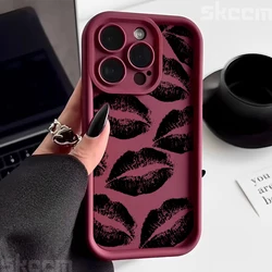 Chic Black and Red Lips Kiss Print Soft Silicone Phone Case Cover - Samsung S21 Ultra (Wine red F1578)