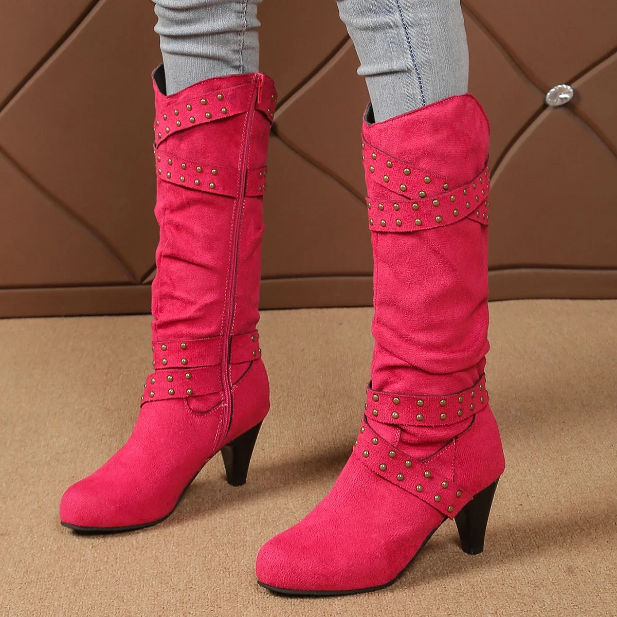 Women Mid Calf Boots 2024 New Fashion Designer Zipper Solid High Heels Shoes Casual Comfortable Sexy Boots Women Shoes for Women