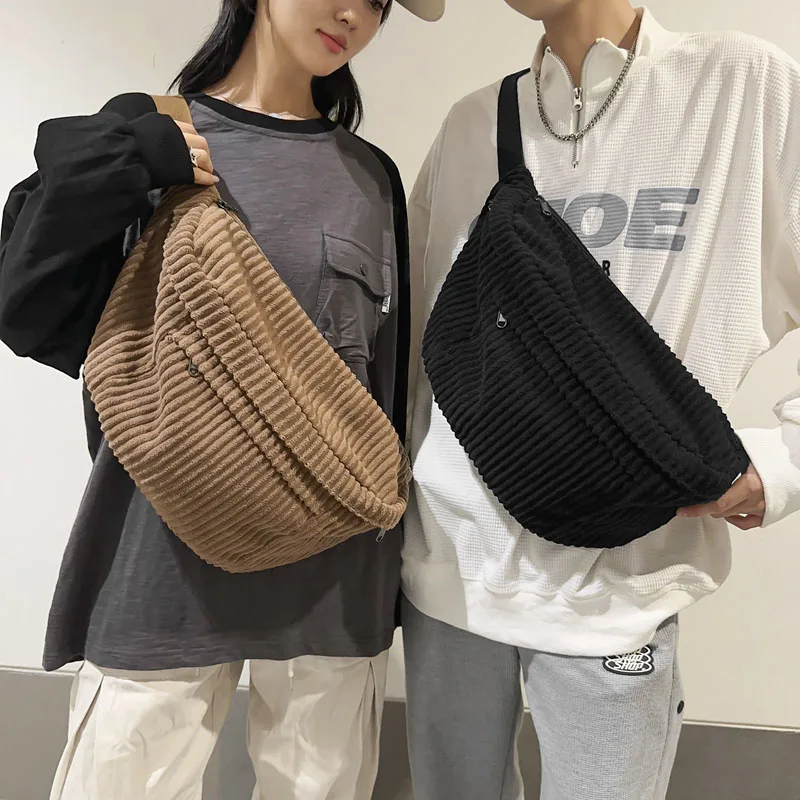 

Large Capacity Waist Bag Women Shoulder Crossbody Bags Casual Fanny Pack Simple Phone Purse Corduroy Waist Bag Ladies Banana Bag