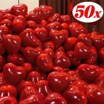 Valentine 50/10pcs Red Heart Balloons Inflatable Latex 1
