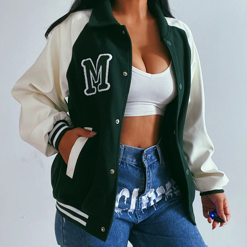 

Women Bomber Jackets 2022 Autumn Winter Fashion Baseball Uniform Oversize Coats Student Couple Harajuku Loose Streetwear Jacket