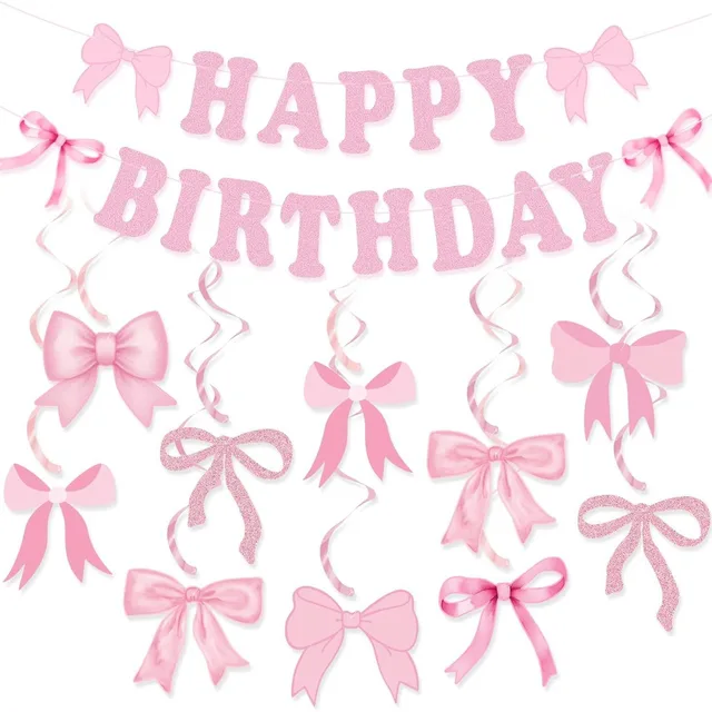 Pink Happy Birthday Banner Garland – 17pcs Party Flag Decoration 3