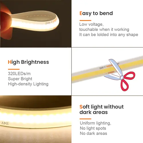 12V 24V COB LED Strip Light IP68 IP67 Waterproof Flexible Led Lamp 320LED 5m 10m 15m 0.5m 1m High Density Bright Liner Lighting - Image 5