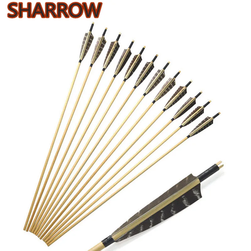

6/12Pcs 31" Archery Handmade Wooden Arrows 5" Turkey Feather Arrows DIY Toold For Bow Outdoor Training Shooting Accessories