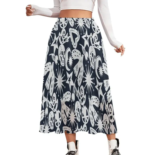 Realistic Skull Skirt Cool Skeleton Print Cute Boho Skirts