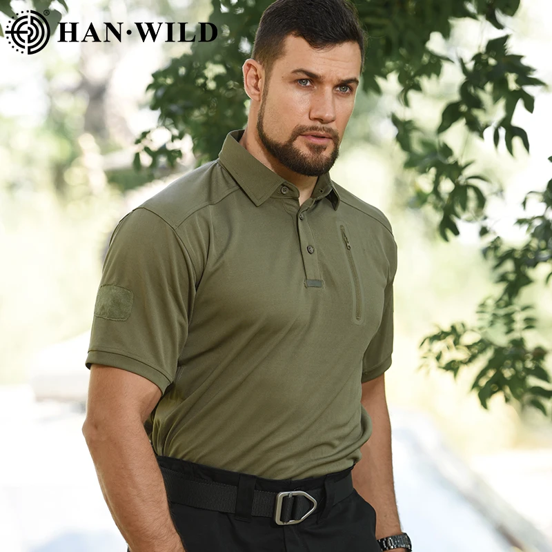 HAN WILD Men Polo Shirt Short Sleeves Sports Clothing Golf Tennis T-Shirt Man Tee Tactical Camouflage Quickly Drying T Shirts