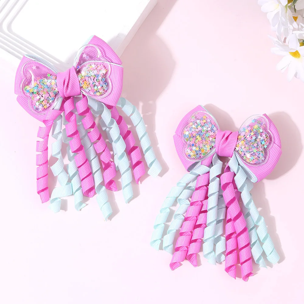 Enchanting Unicorn Hair Clips with Tassel Ribbon and Curly Ponytail Accents