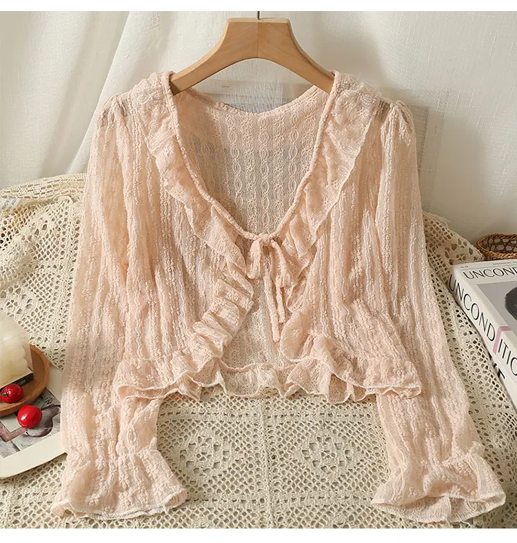 61616 pink strappy bell sleeve cardigan